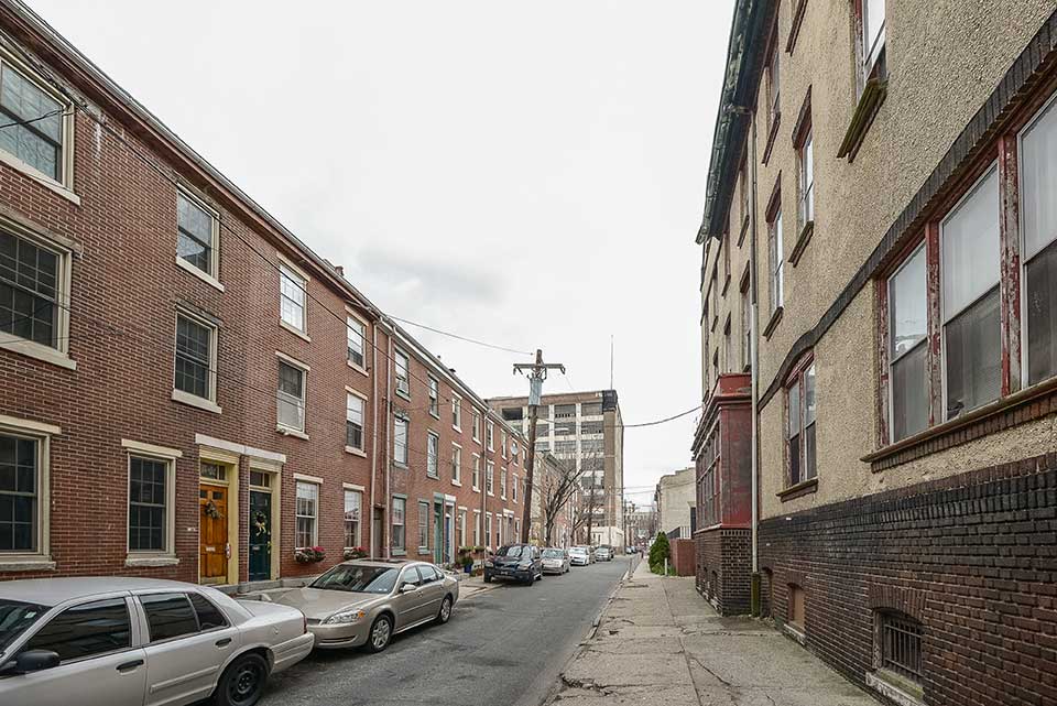 Alley with apartments in Callowhill, Philadelphia, PA