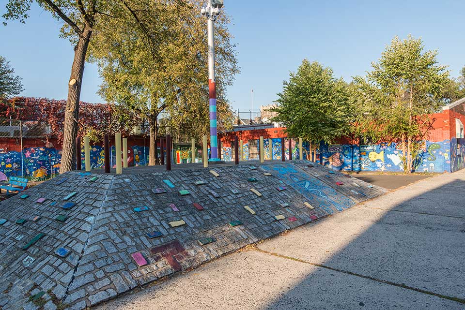 Colored bricks near playground in Fishtown, Philadelphia, PA