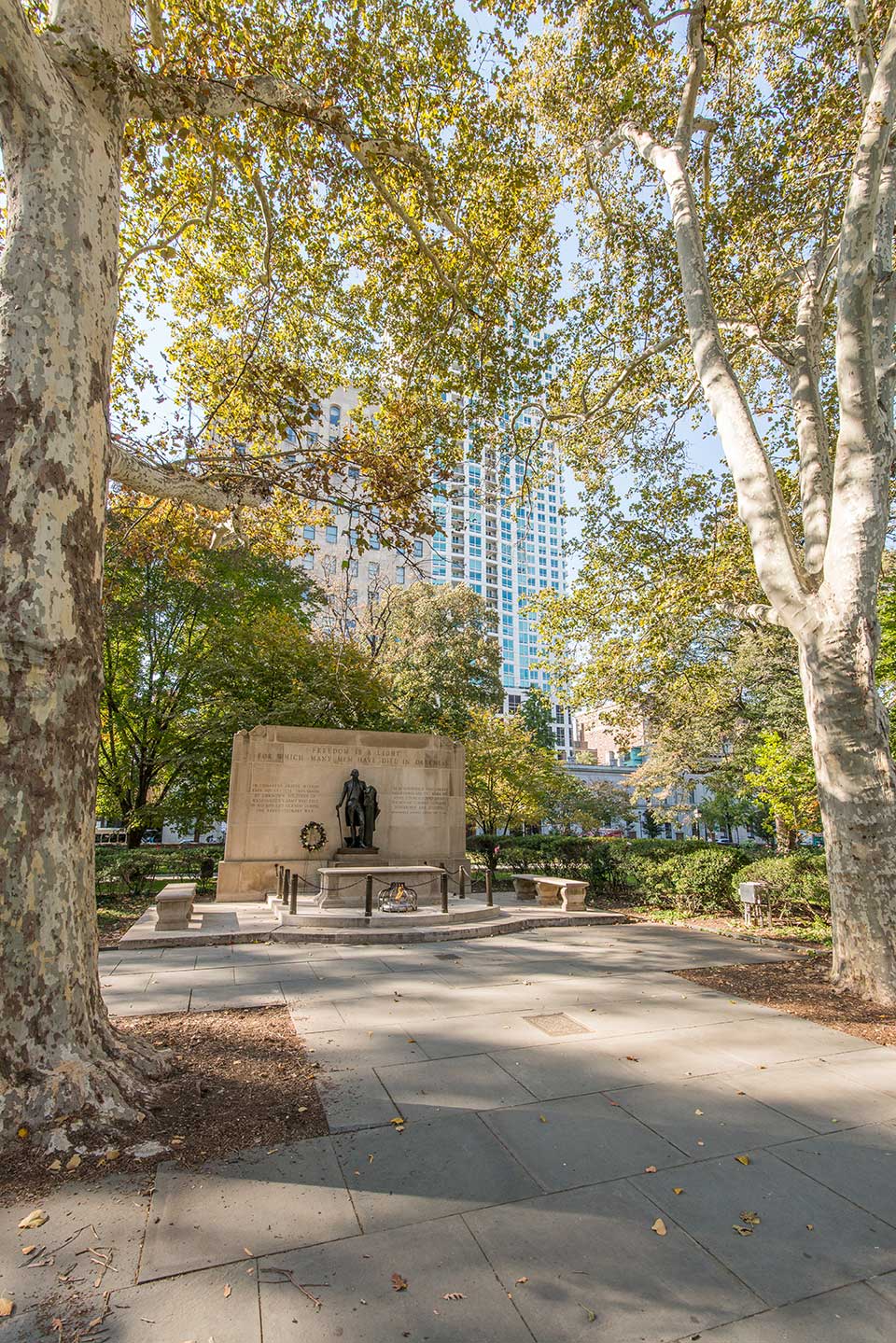 Monument in park in Old City, Philadelphia, PA