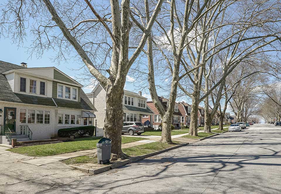 Tree-lined residential street in Conshohocken, PA