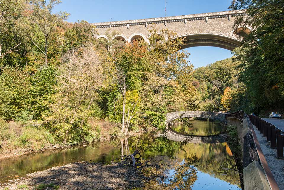 Bridge over river in Chestnut Hill, Philadelphia, PA