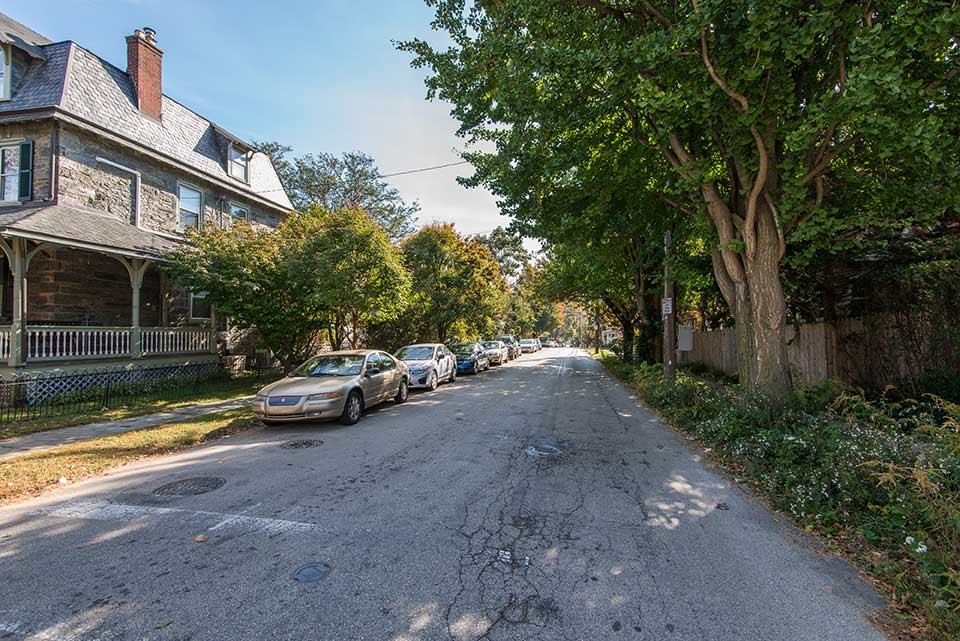 Residential street in Chestnut Hill, Philadelphia, PA