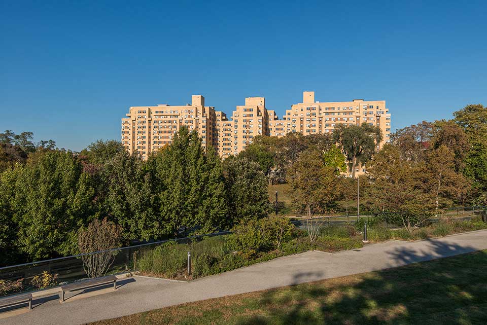 View of large apartment complex in Fairmount, Philadelphia, PA