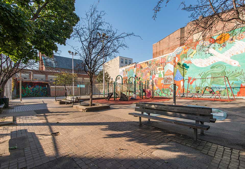 Playground and murals in Northern Liberties, Philadelphia, PA