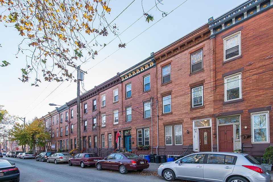 Brick row houses in Pennsport, Philadelphia, PA